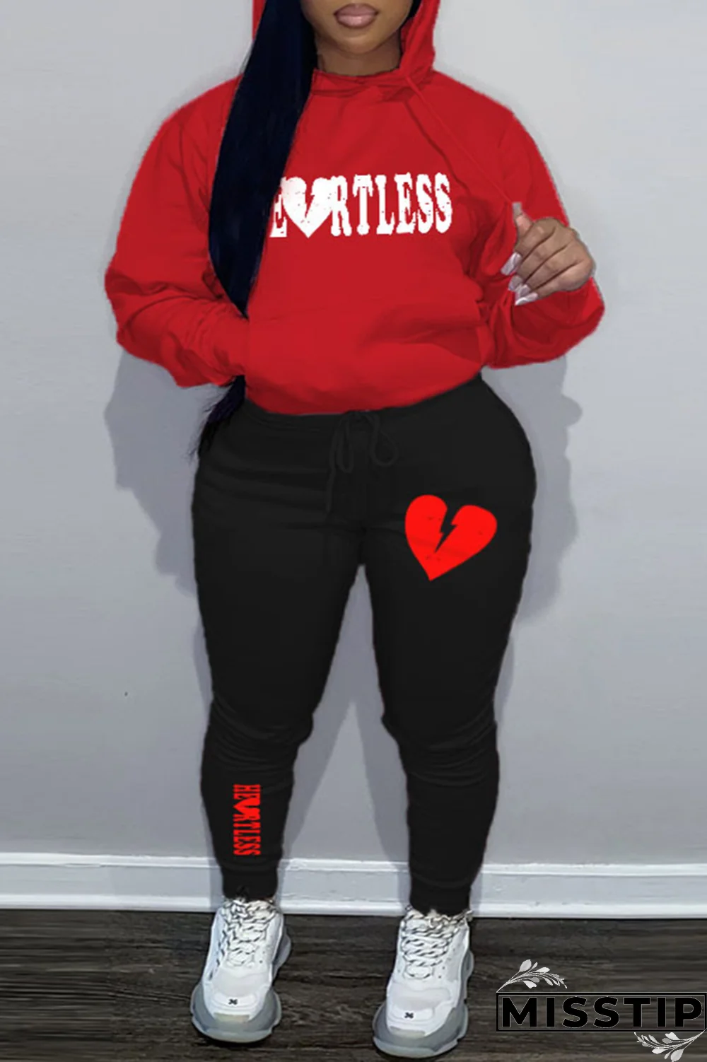 Light Pink Street Print Draw String Hooded Collar Plus Size Two Pieces