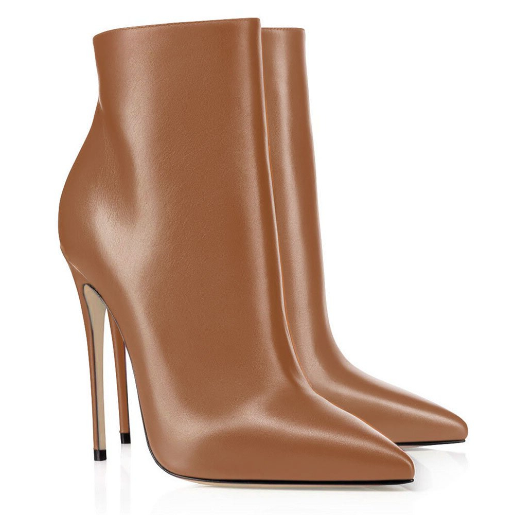 Women's Ankle Boots Closed Pointed Toe Stilettos Brown Booties-vocosishoes