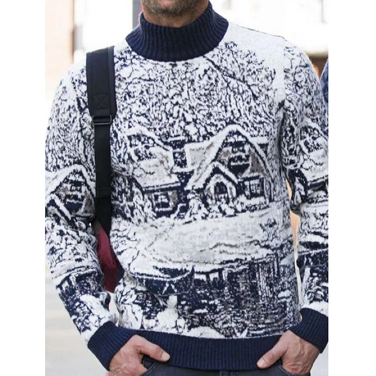 Comstylish Retro Snow Scenery Jacquard Turtleneck Sweater
