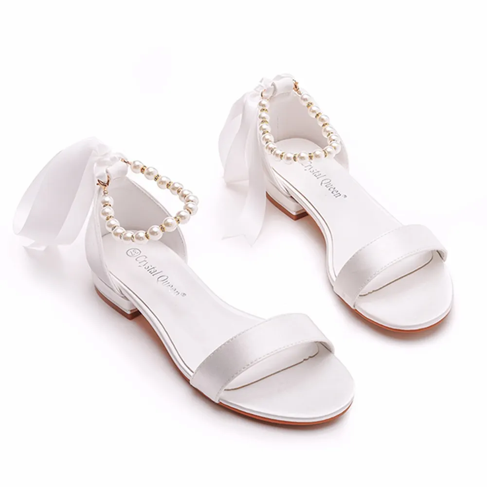Breakj Breakj Cm Square With Shallow Mouth With Sandals Ivory White Silk Satin Bridal White Beads Tied Sandals To The Woman