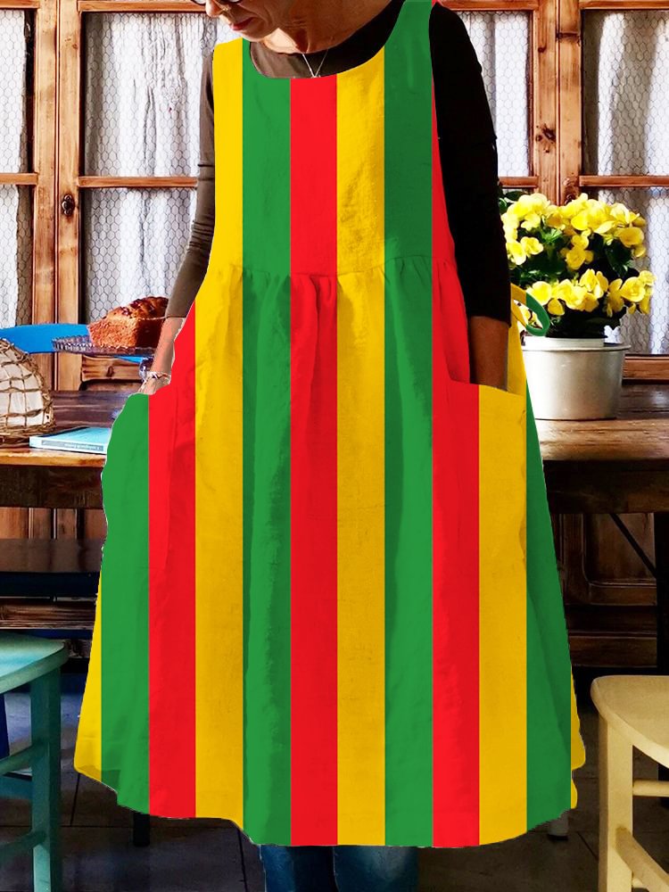 Black Pride Stripe Pleated Midi Dress