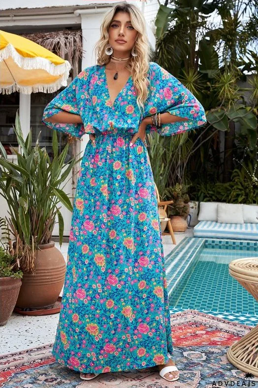 Patterned with Gown Long Arm Elastic Loose Waist