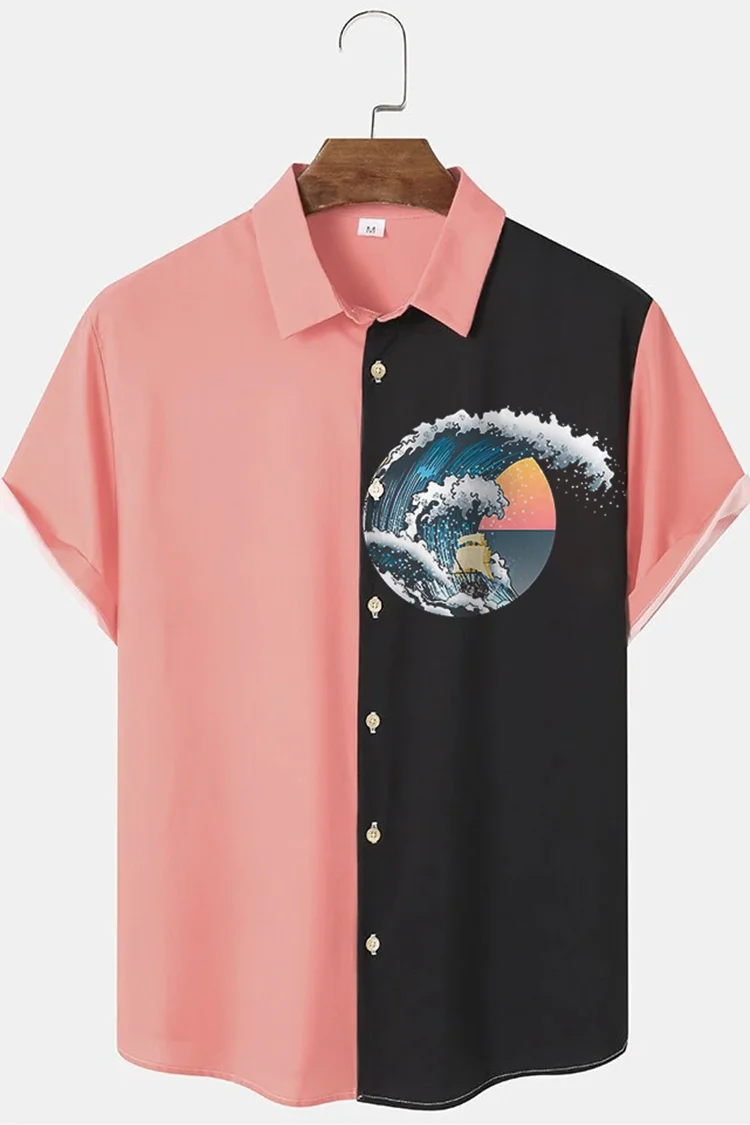 Tiboyz Wave Pattern Colorblock Short Sleeve Shirt