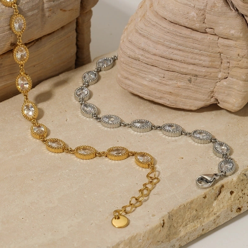 Casual Artistic Oval Solid Color 304 Stainless Steel 16K Gold Plated White Gold Plated Gold Plated Zircon Bracelets In Bulk