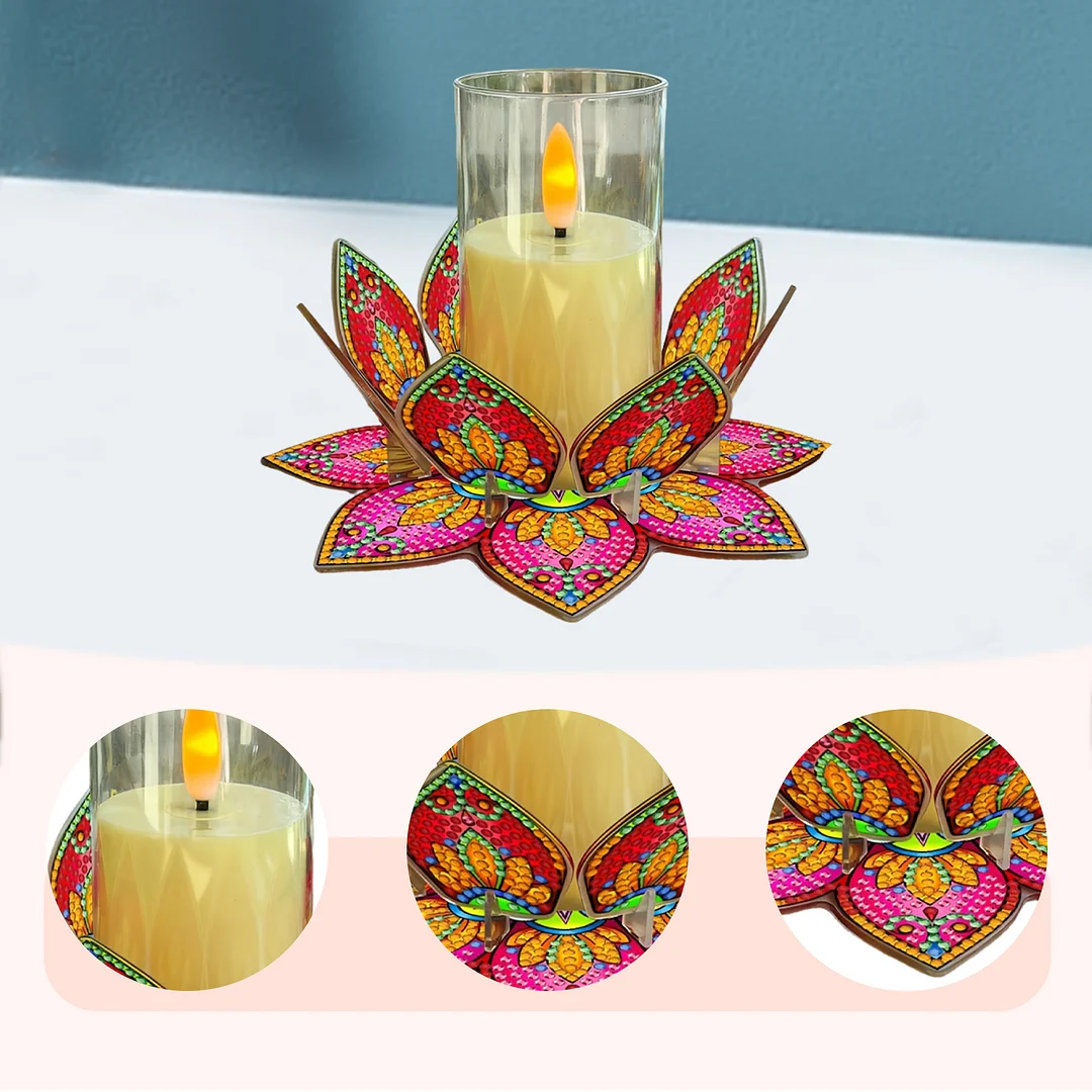Mandala Lotus-F Acrylic DIY Diamond Painting Candle Holders Without Candles Crystal Painting Tealight Candle Stand Table Centerpiece for Adults Beginners Home Party Decor