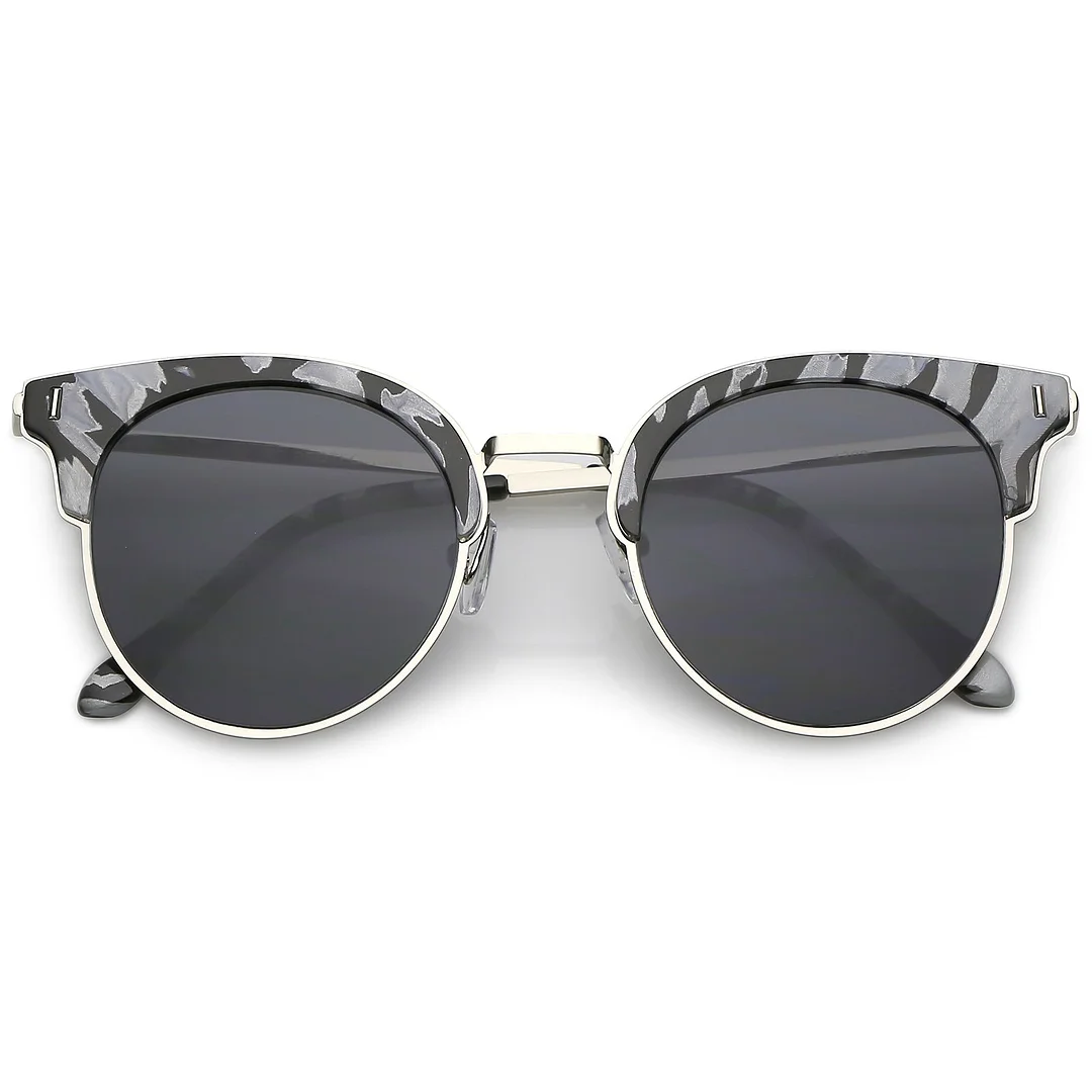 Semi Rimless Marble Print Round Cat Eye glasses With Flat Lens 48mm