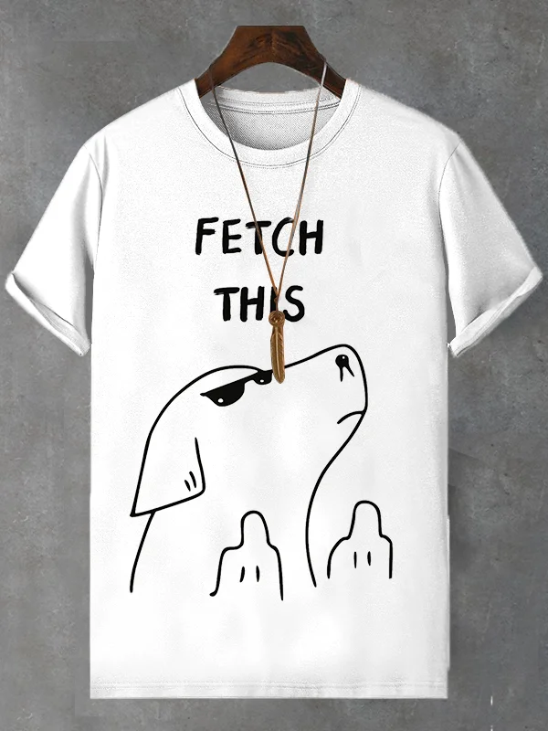 Men's Funny Sketch Dog Fetch This Art Print Cotton Casual T-Shirt