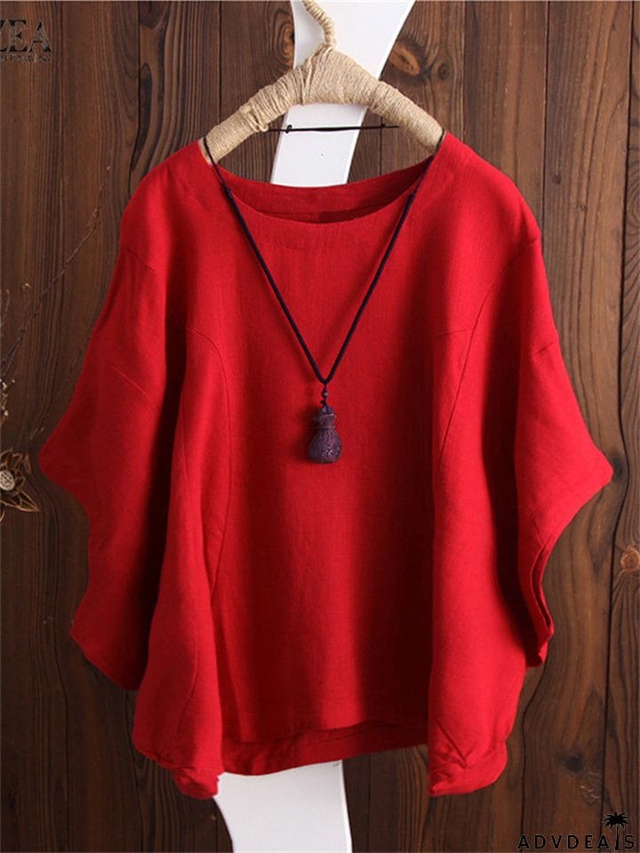 Irregular Fashion Solid Short Sleeved Vintage Blouse
