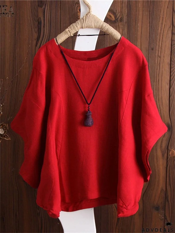 Irregular Fashion Solid Short Sleeved Vintage Blouse