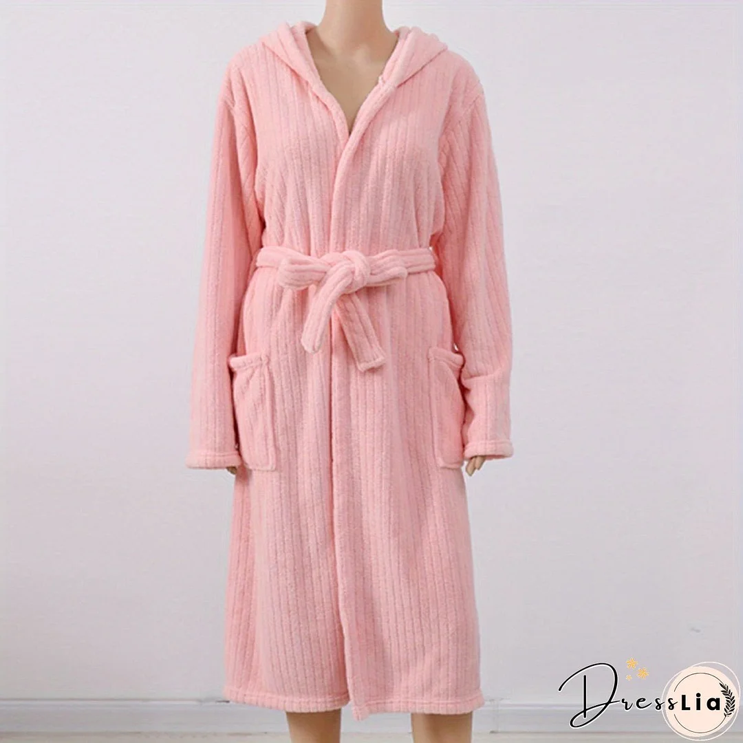 1pc Coral Fleece Bathrobe, Women Soft Hooded Robe, Wearable Bath Skirt, Absorbent Bath Wrap Towel For Home Bathroom, Bathroom Supplies