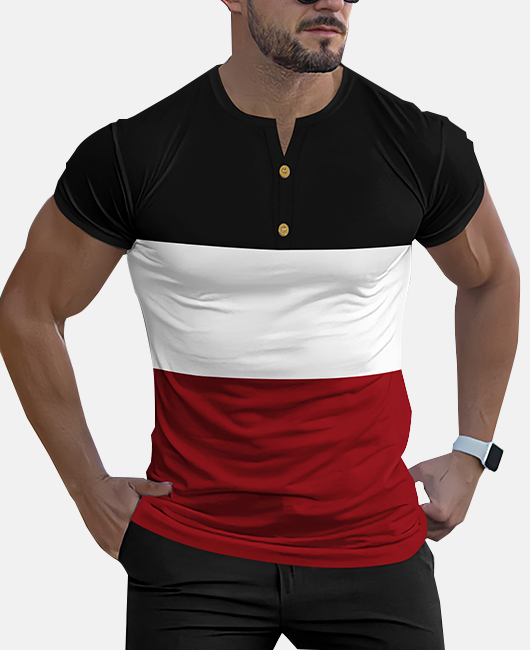 Casual Color Blocks Button Henley Neck T-shirt