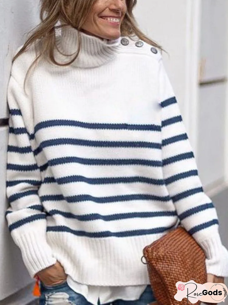 Loosen Wool/Knitting Striped Sweater