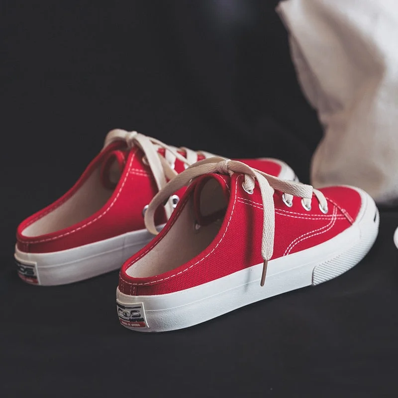 2020 spring and summer new student canvas shoes women's fashion lace-up sneakers open white shoes sandals semi-drag breathable