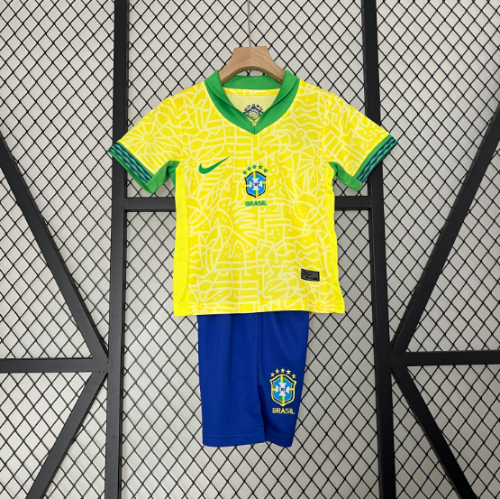 2024 Brazil Home Kids Kit Football jersey Thai Quality