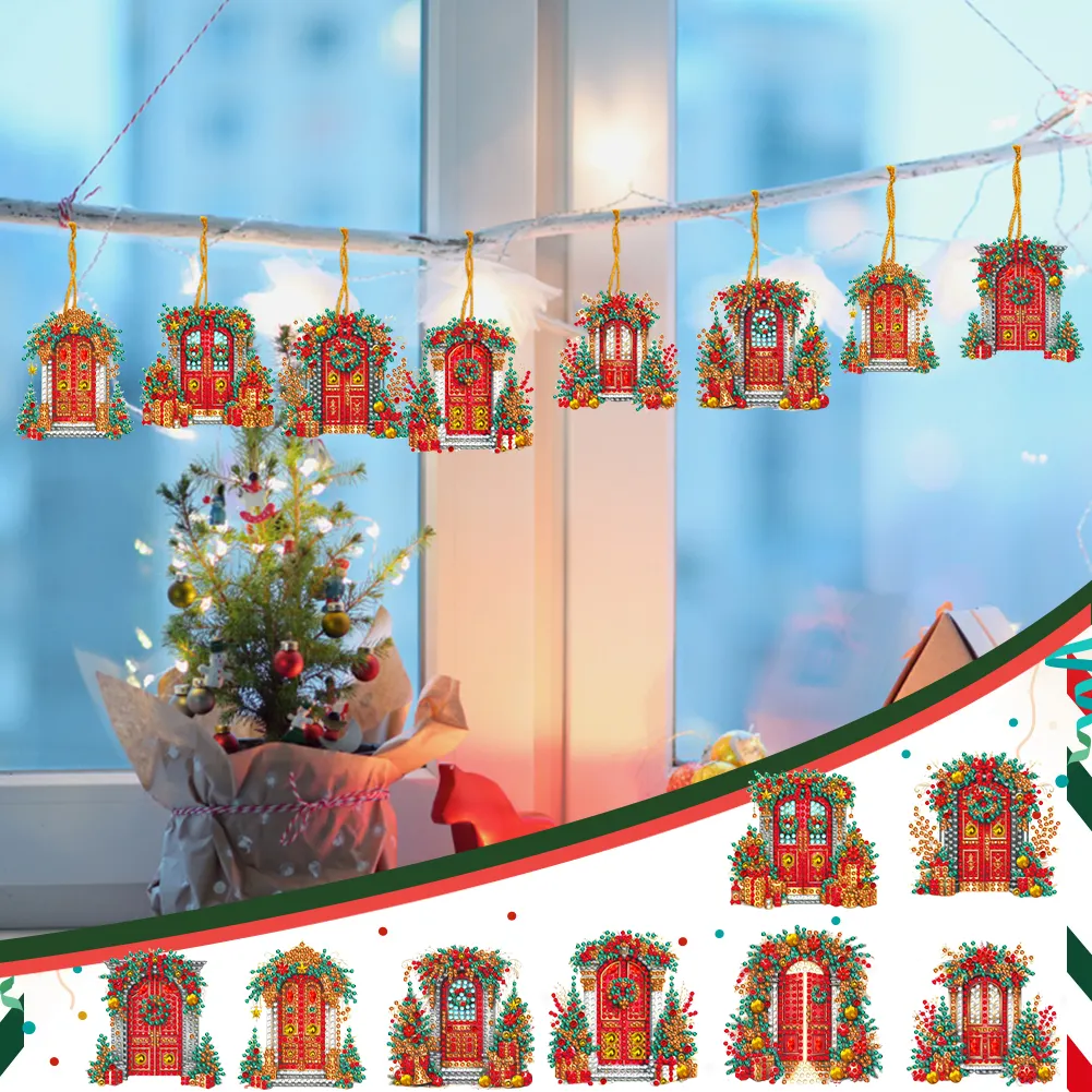 8Pcs DIY Christmas Door Acrylic Special Shaped Christmas Theme Diamond Painting Hanging Decorations
