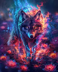 Lotus Flame Wolf - Diamond Painting