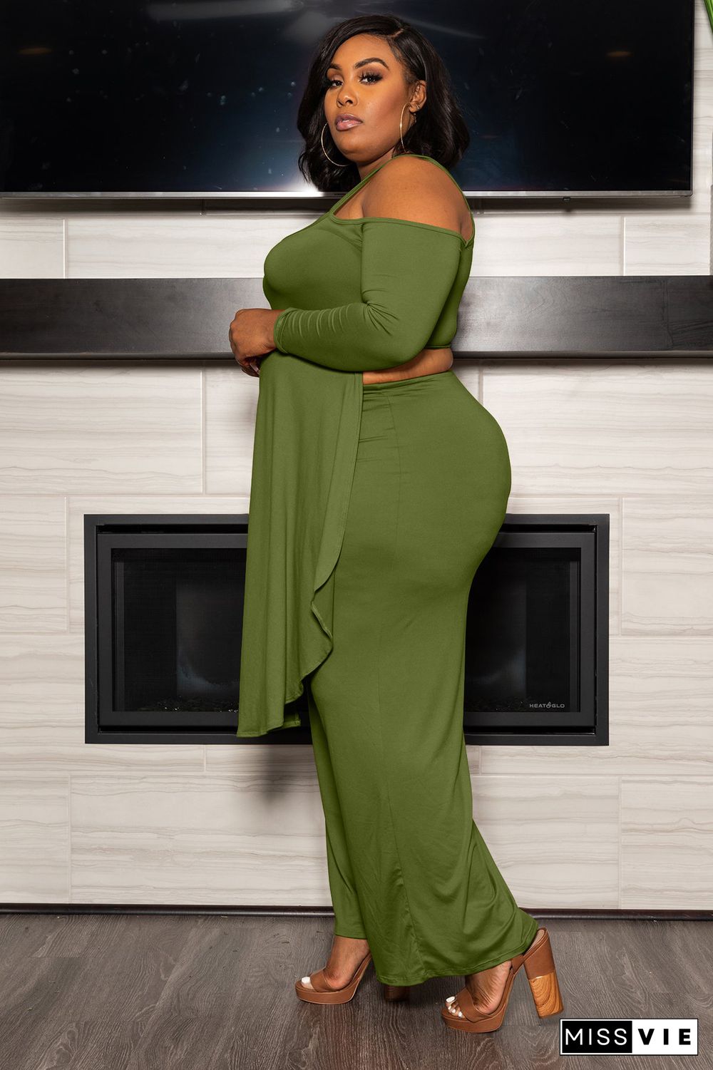 Plus Size Irregular Solid Casual Wide-leg Pants Suits