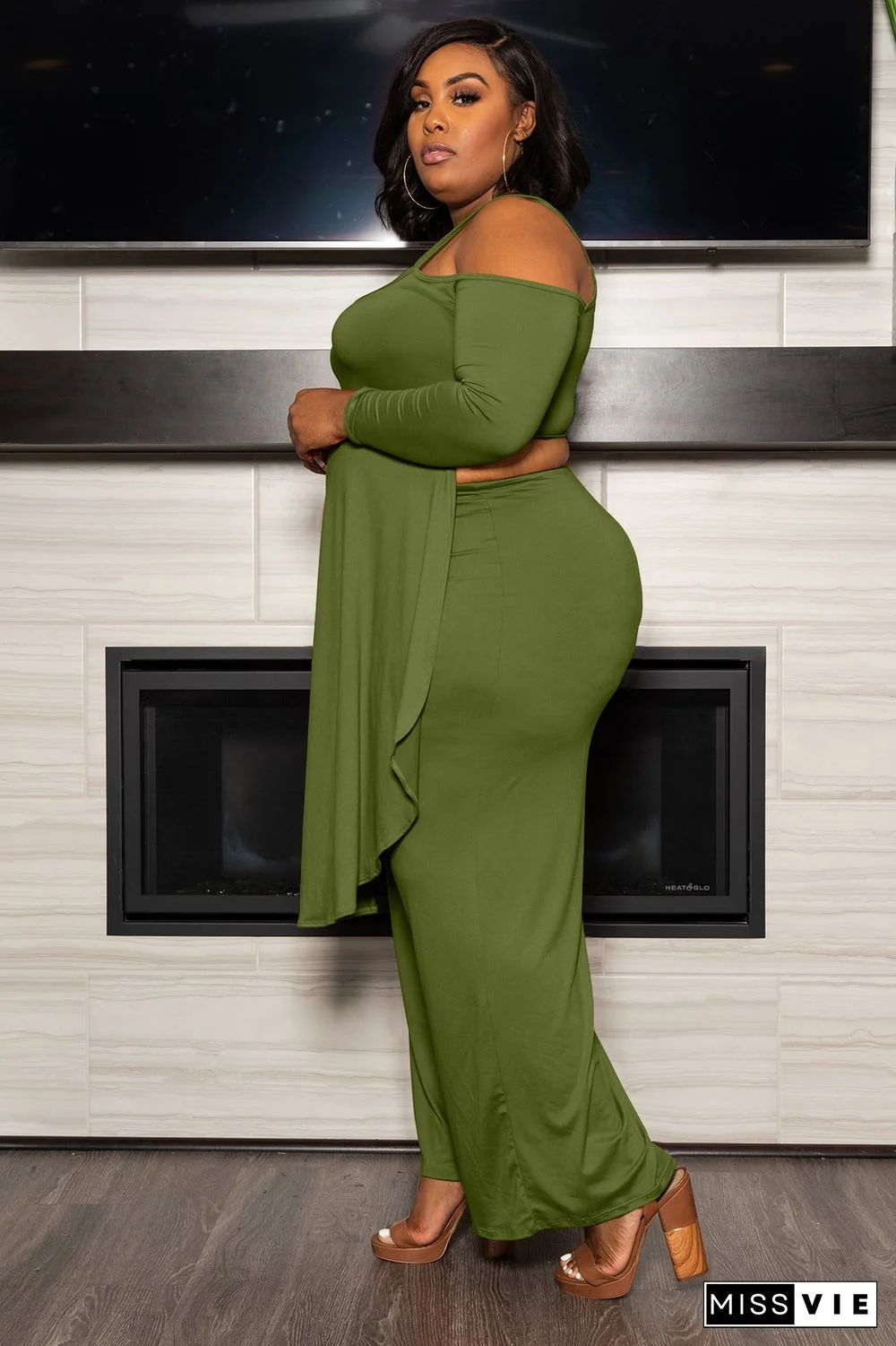 Plus Size Irregular Solid Casual Wide-leg Pants Suits