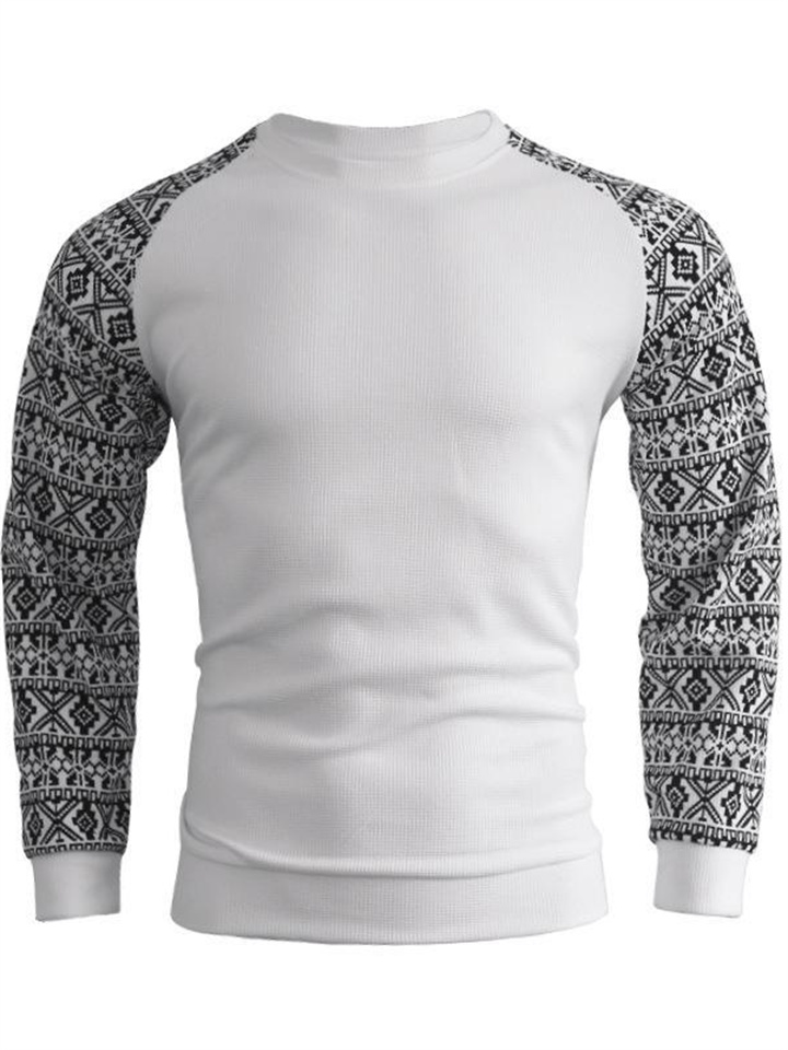 High Quality Autumn New Waffle Print Men's Pullover Round Neck Bottom Color Blocking Knit Sweater Men's Clothing