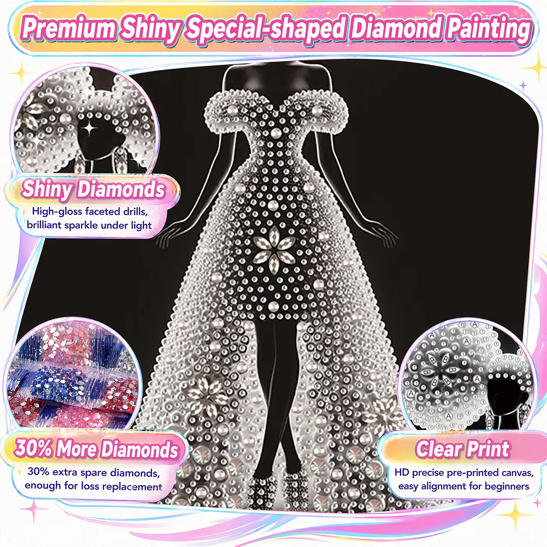 Pearl Silhouette Gown Lady Special Shaped 5D DIY Partial Drill Diamonds Dots Gem Art Kits 11.81x15.75Inch Diamond Dots Paintings Diamonds Paintings Gem Art for Adults Beginners Home Decor