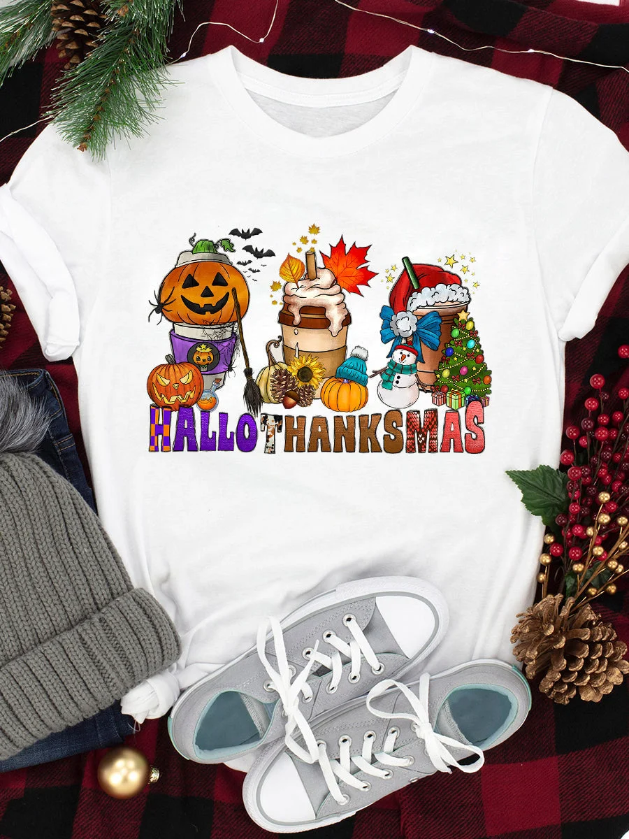 Happy Hallothanksmas Coffee Print Tee