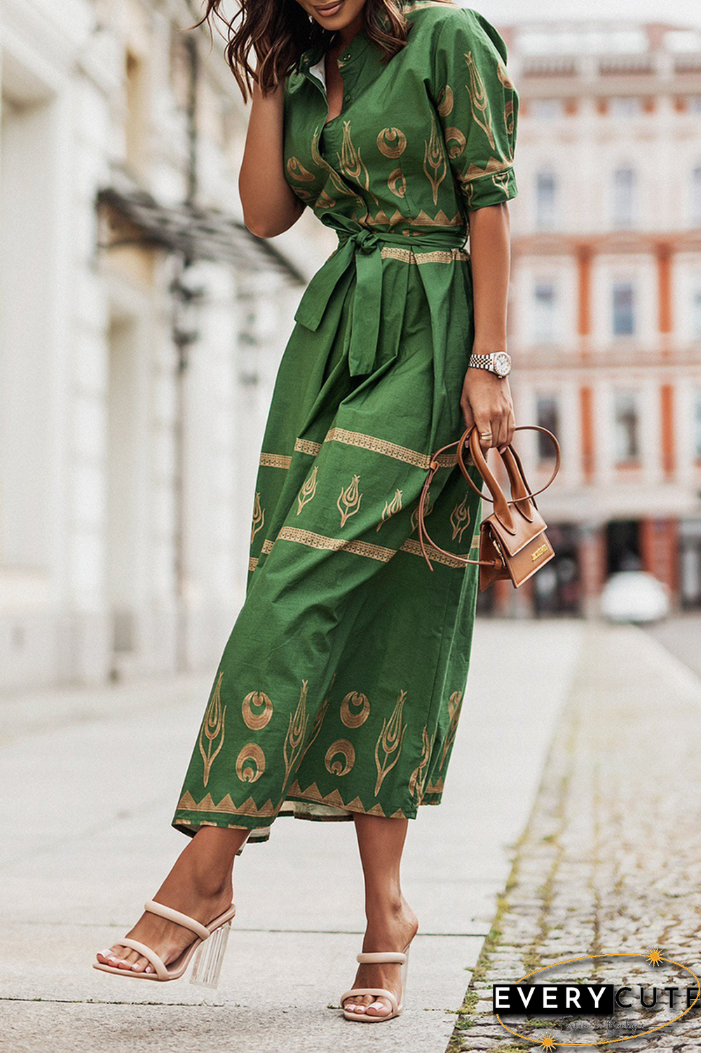 Casual Print Patchwork O Neck Shirt Dress Dresses(3 Colors)