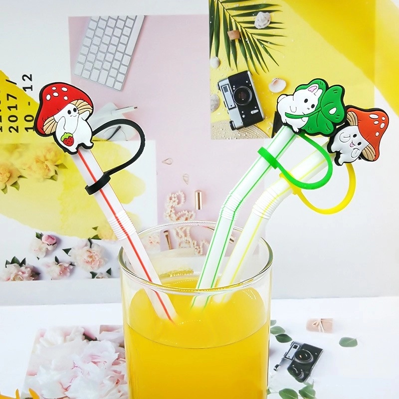 10 Pieces Cute Cartoon Silica Gel Straw Decorative Cap 1 Piece