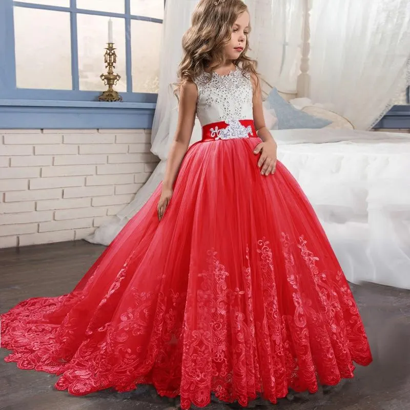 2021 Summer Girls Dress  White Bridesmaid Kids Dresses For Girls Children Long Princess Dress Party Wedding Dress 14 10 12 Years