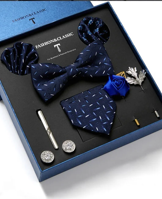 Business Allover Print Tie & Scarves & Cufflinks & Bow Tie & Brooch & Tie Clip 8Ps Set Okaywear