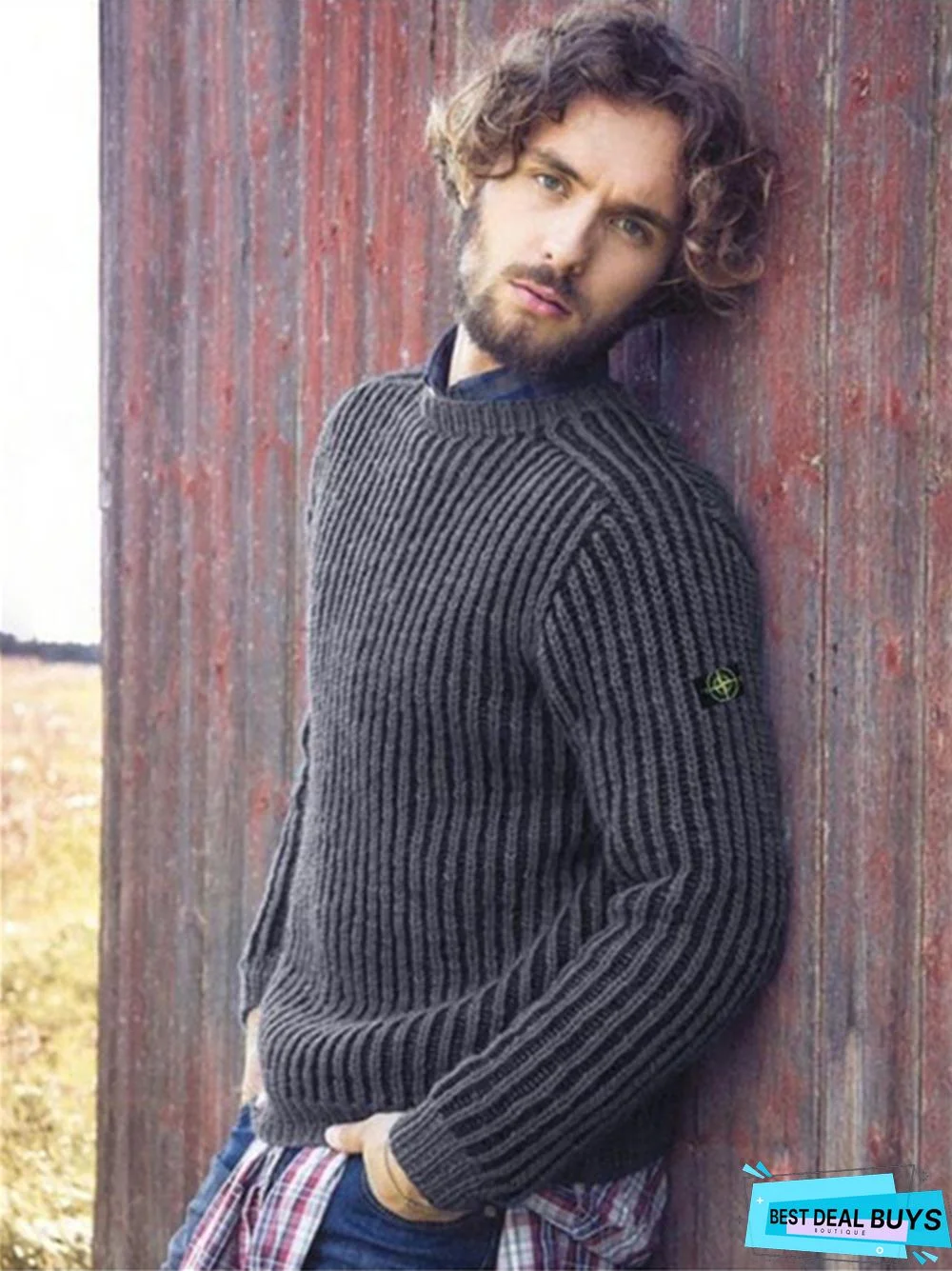 Men's Solid Color Fashion Round Neck Knitted Pullover