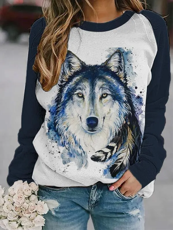 Vintage Print Sweatshirt Women Autumn Fashion Pocket O Neck Long Sleeve Streetwear Hoodies Female Plus Size Casual Pullovers
