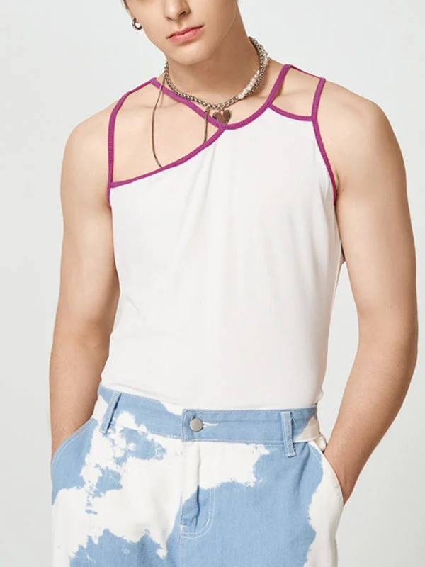Aonga - Mens  Patchwork Clavicle Hollow Sleeveless VestI