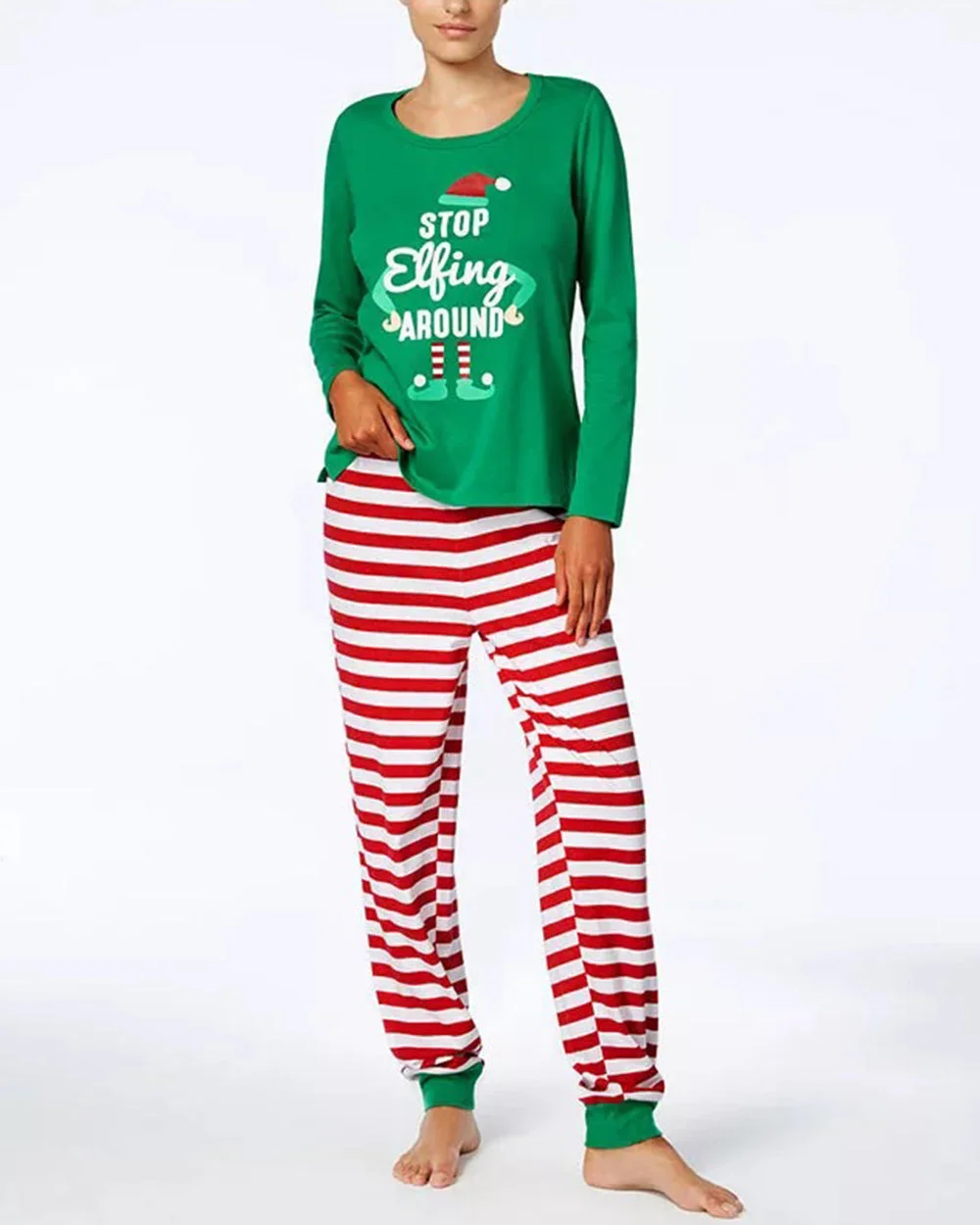 Green Santa Red Striped Christmas Pajamas