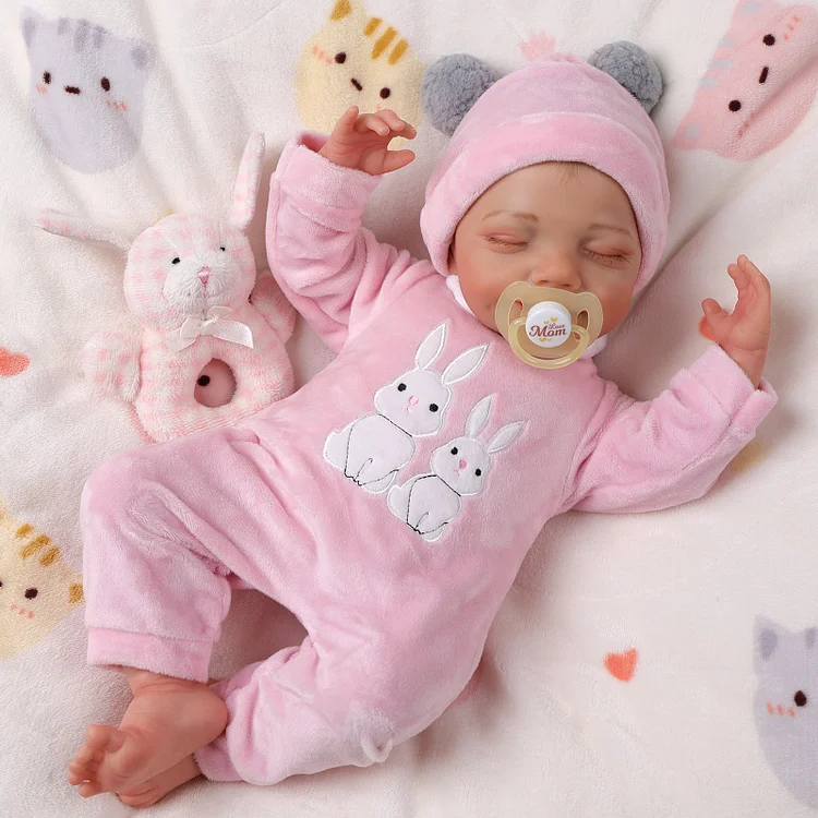 Babeside Olivia 20'' Realistic Reborn Baby Doll Sleeping Smiling Girl Pink Bunny