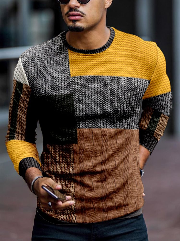 FASHION CASUAL MEN'S PULLOVER ROUND NECK KNITTED SWEATER