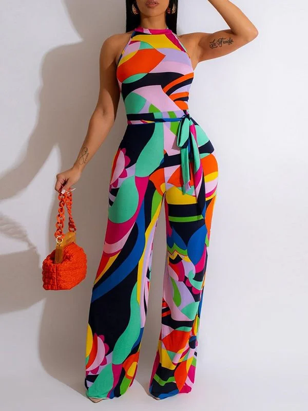 Printed Sleeveless Tied Jumpsuit