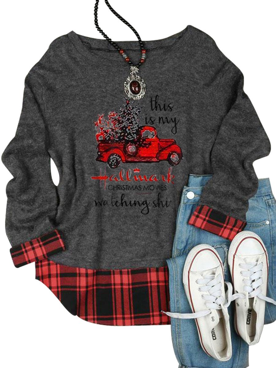This Is My Hallmark Christmas Movies Watching Shirt with Plaid Patchwork