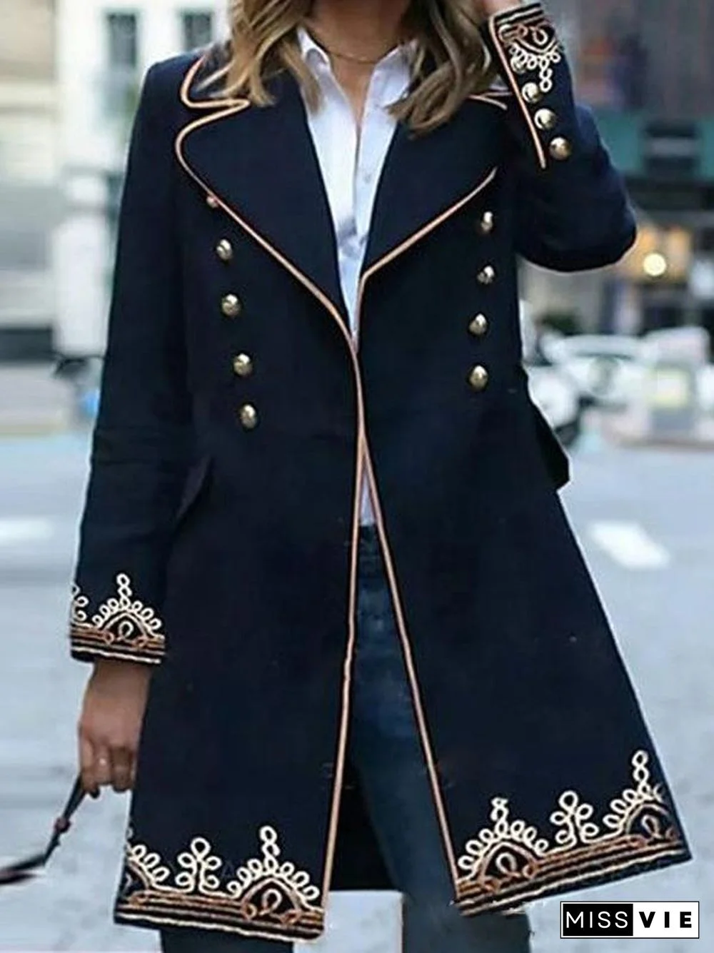 Slim Black Lapel Woolen Coat