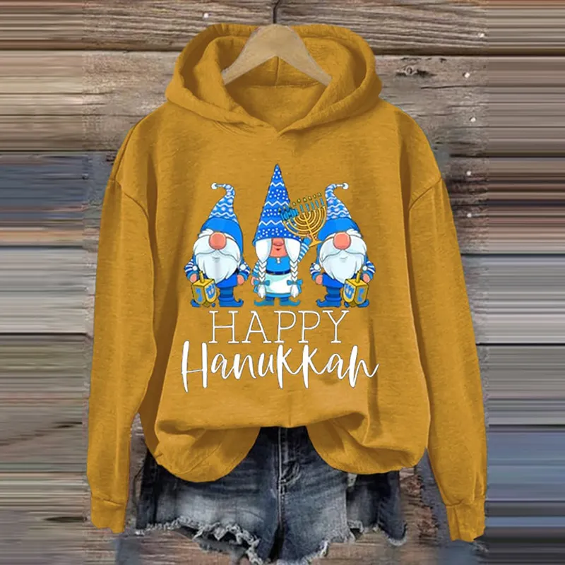 Women's Happy Hanukkah Print Long Sleeve Hoodie