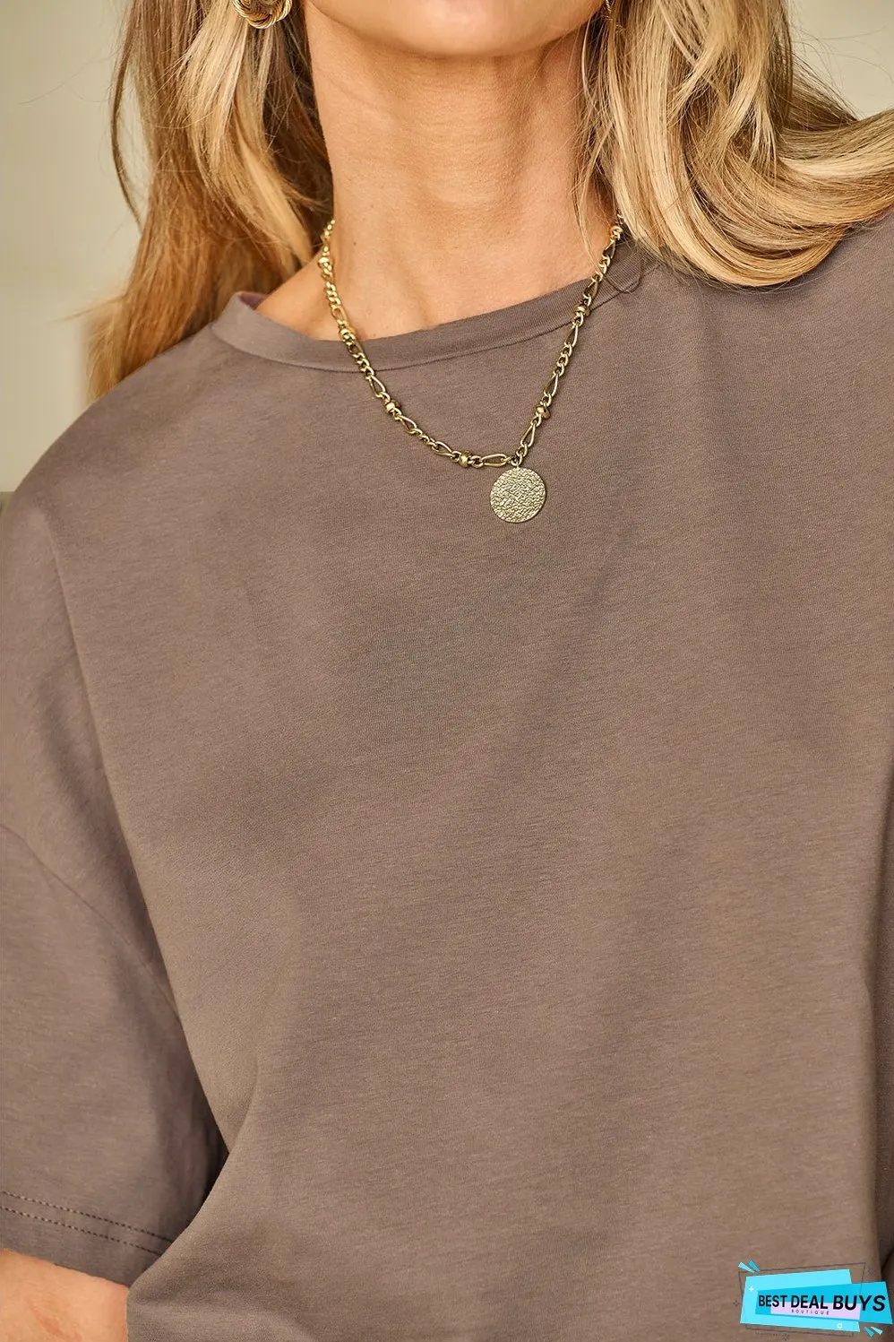Simply Taupe High Low Boxy Fit Tee and Crop Pants Set
