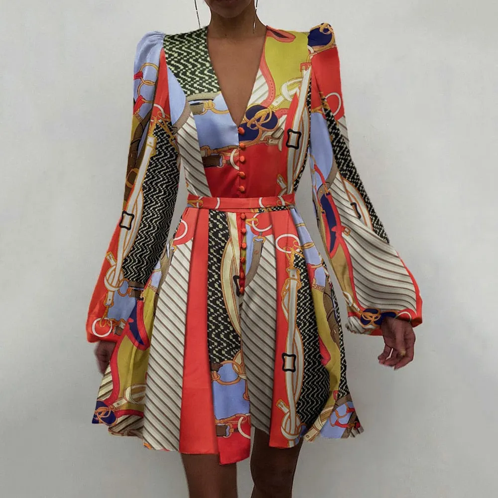 Spring Fashion  2021Elegant Women Satin Solid Long Sleeve Dress Button A-Line Mini Dress Casual Loose V-Neck Party Dress Vestido