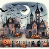 (40*40cm)Halloween Street - Full Round Drill Diamond Painting