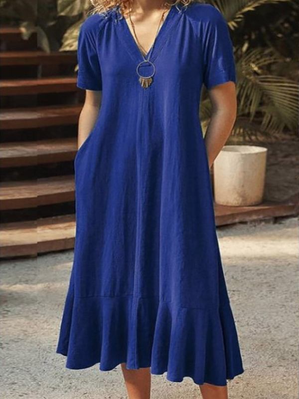 Women's 2024 Solid A Linen Cotton Linen Maxi Dress
