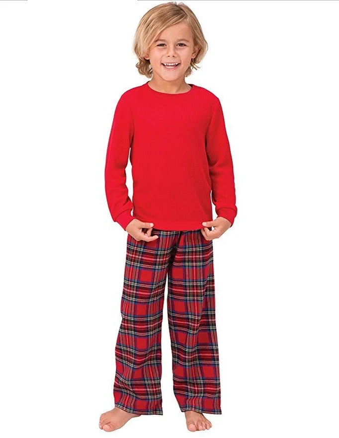Christmas Long Sleeve Pure Red Top and Long Plaid Pants Family Matching Pajamas