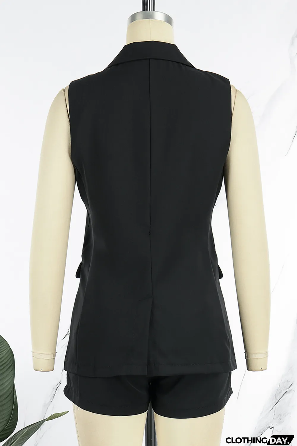 Apricot Casual Solid Patchwork Buttons Turn-back Collar Sleeveless Two Pieces