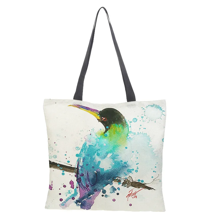 Linen Eco-friendly Tote Bag - Bird