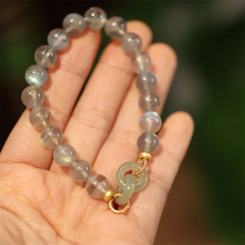 Natural Moonstone Heitan Jade Peace Buckle Healing Bracelet
