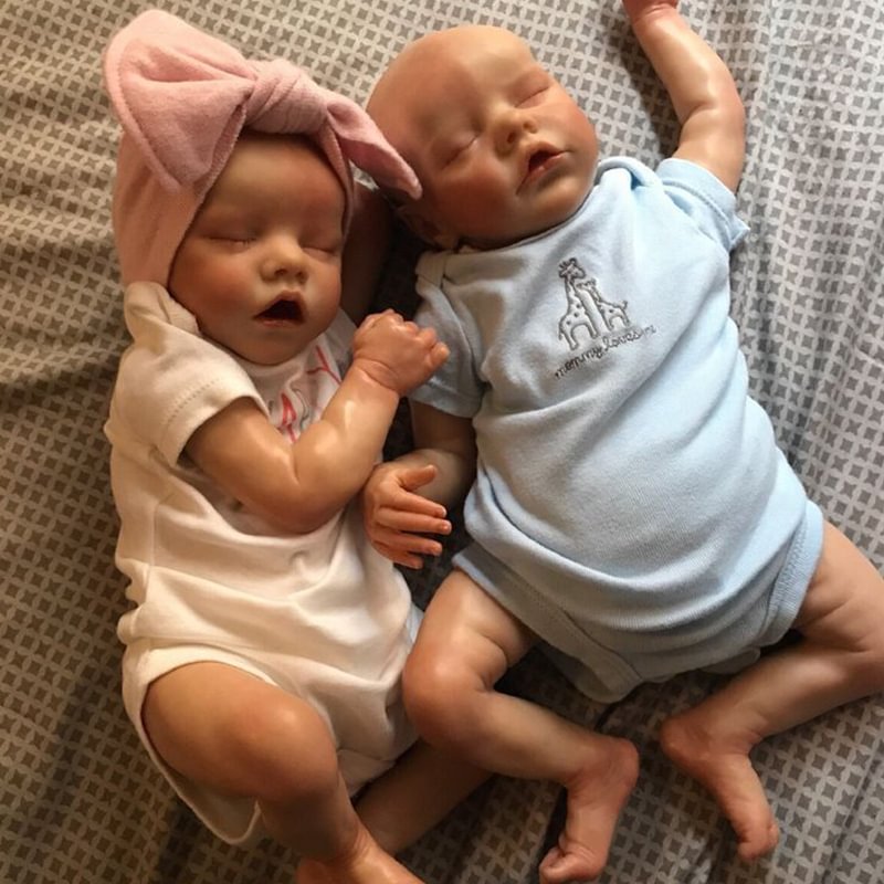 17 inch Real Lifelike Sleeping Reborn Twins Baby Girl Dolls Nieve and Oria