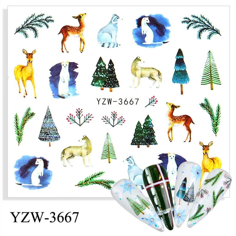 Churchf 1pcs Autumn Winter Nail Sticker Robin Snow Flower New Year Halloween Christmas 3D Decals Nail Art Design Decor Accessories-Nail Inspo