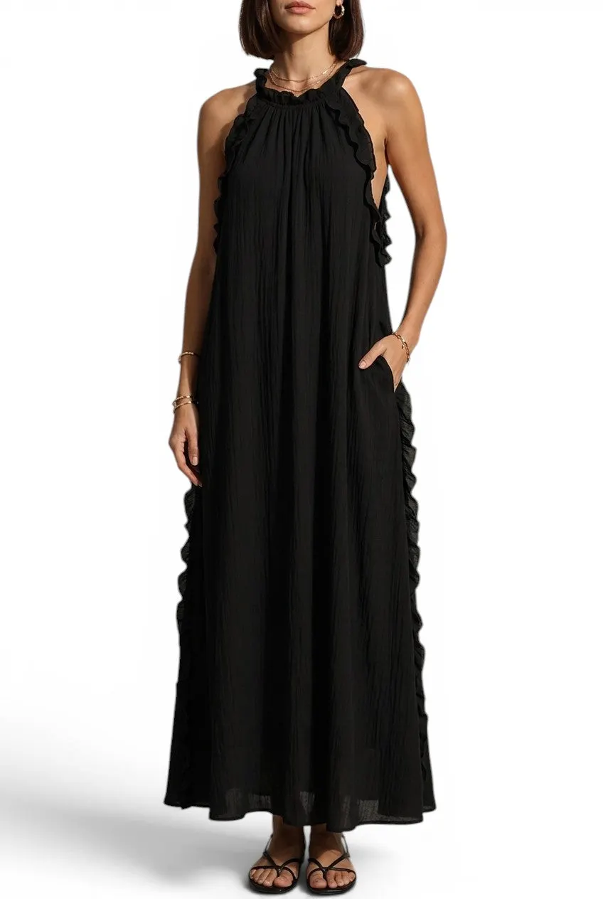 Ruffled Halter Maxi with Open Back